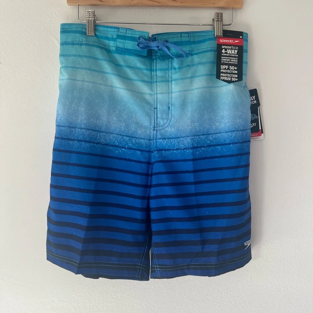 Speedo‎ Eco Comfort Stretch Bondi Boardshorts Palace Blue Striped Swim Trunks